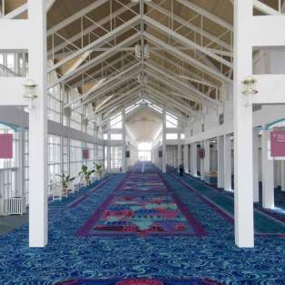 interior of the Civic Center, large hallway with metal beams