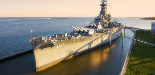 USS Alabama Battleship docked in the Mobile Bay