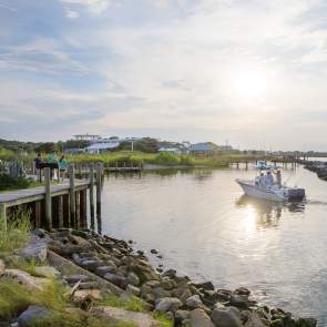 Boat In The Dauphin Island Inlet In Mobile, AL