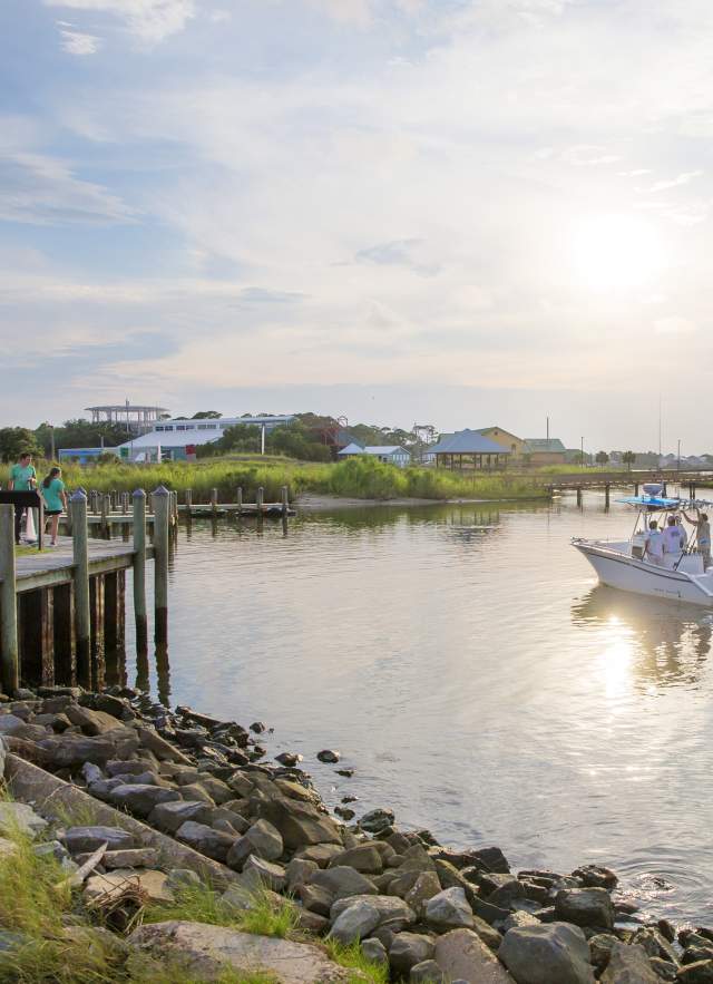 Boat In The Dauphin Island Inlet In Mobile, AL