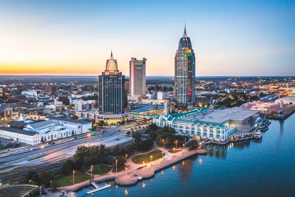 aerial view of the Skyline of the City of Mobile