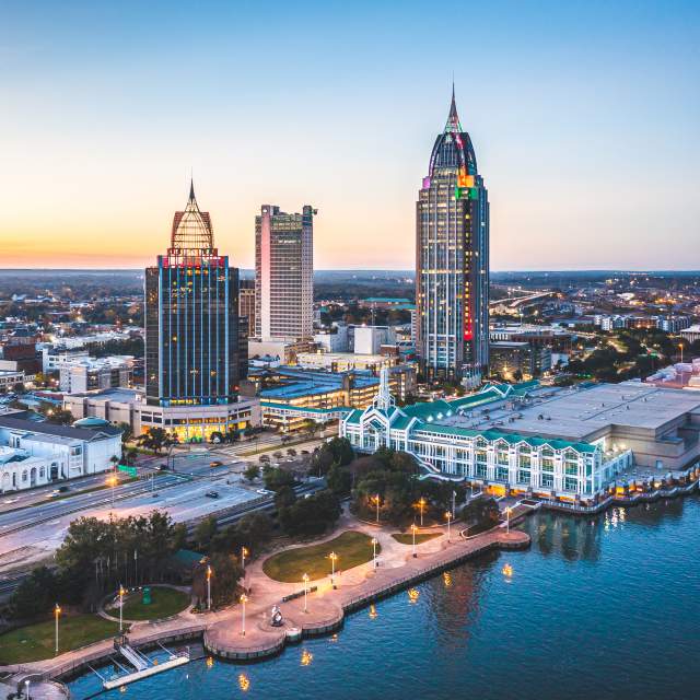 aerial view of the Skyline of the City of Mobile