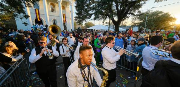 Band playing in the street during Mardi Gras