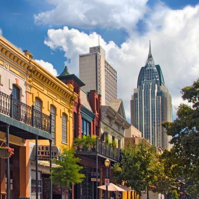 street view of businesses downtown Mobile