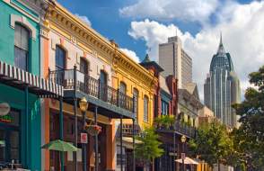 street view of businesses downtown Mobile
