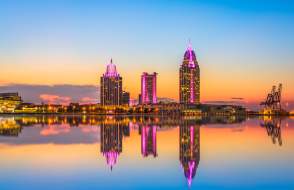 City of Mobile waterfront with hi-rise buildings