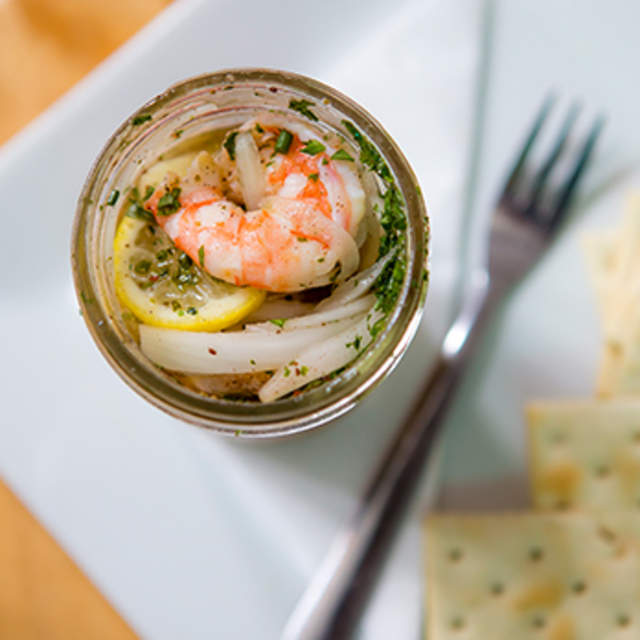 shrimp meal in a glass