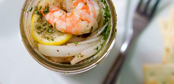 shrimp meal in a glass