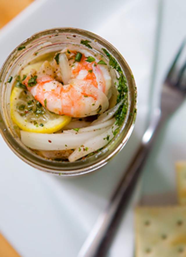shrimp meal in a glass