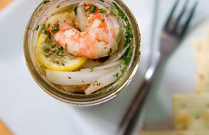 shrimp meal in a glass