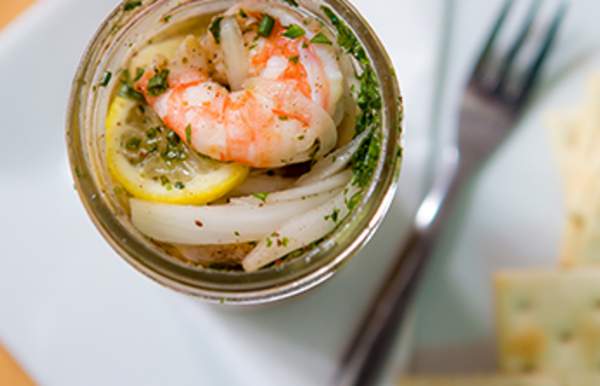 shrimp meal in a glass