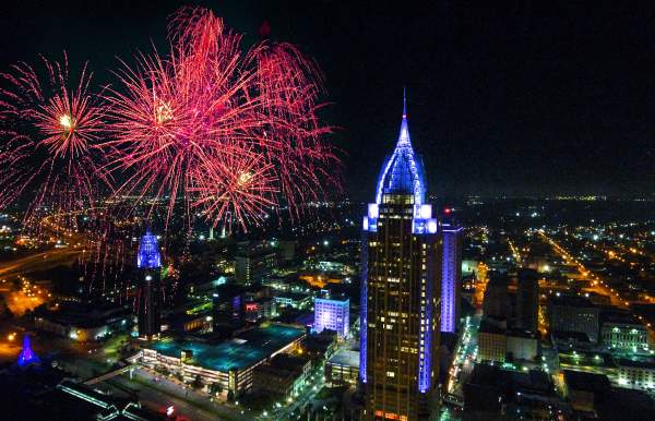 fireworks over downtown Mobile