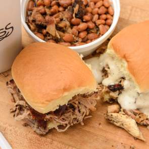 bbq sandwich and sides at a restaurant in mobile al