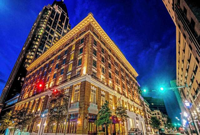 Hotel from corner street view at night