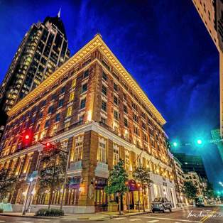 Hotel from corner street view at night