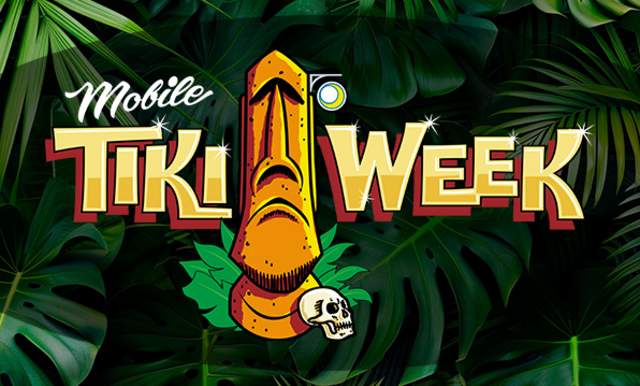 Tiki totem with palms and a skull "Mobile Tiki Week"