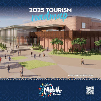 2025 Tourism Roadmap featuring Civic Center rendering on the cover