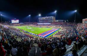 football field with fans at night