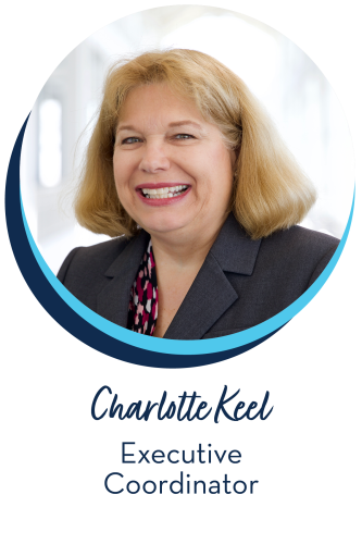 Charlotte Keel Executive Coordinator, lady with blonde hair and a navy jacket