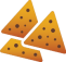 Three cartoon triangle nacho chips