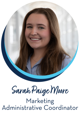 Sarah Paige Moore Marketing Administrative Coordinator, lady with brown hair and light blue button down